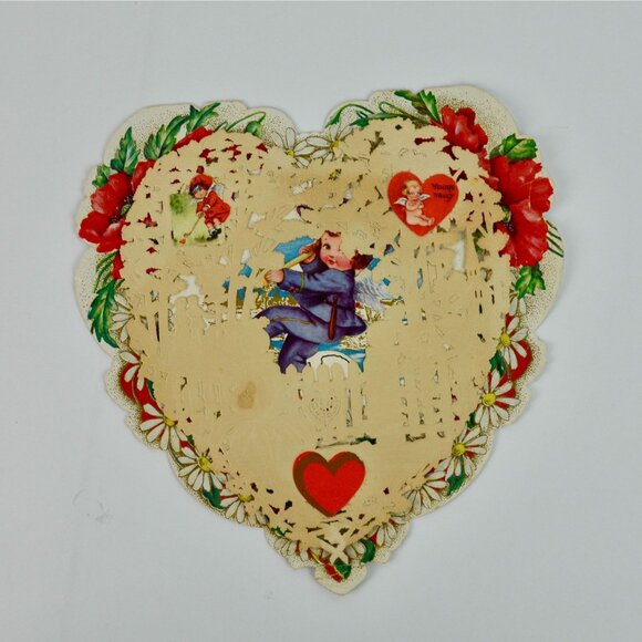 Antique Heart Paper Lace Valentine's Day Card Floral - Picture 1 of 3